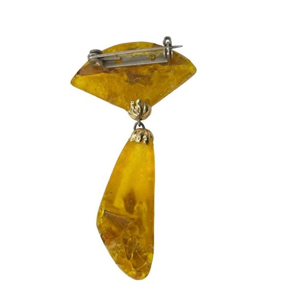 Vintage Yellow Faux Amber Resin Art Deco Style Brooch Pink 2.5" Drop - Picture 4 of 6
